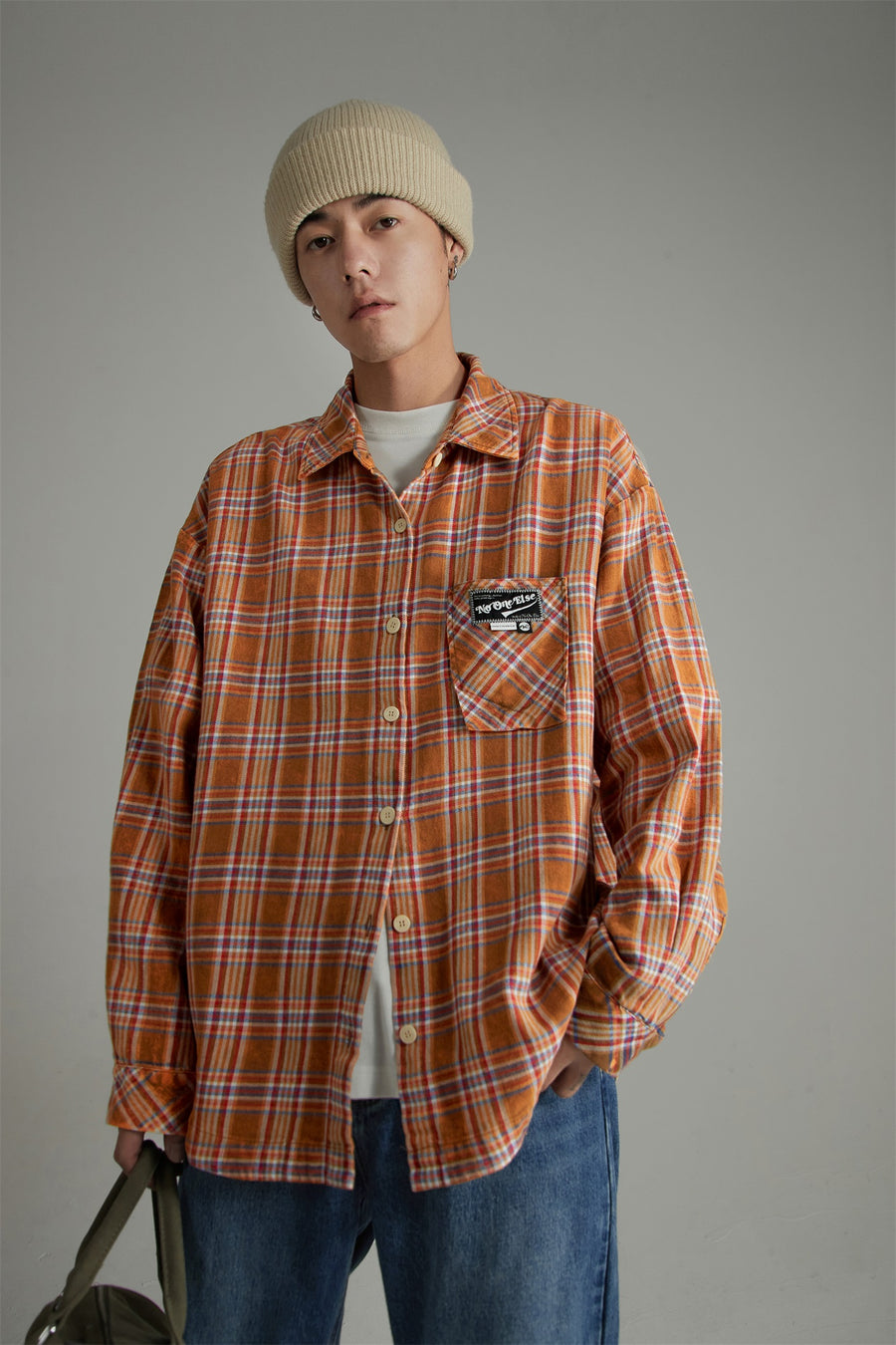 CHUU Check Print Loose Fit Button-Up Shirt