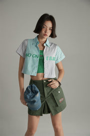 Contrast Cropped Noe Crop Button Up Shirt