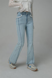 Lace Pockets Bootcut Jeans