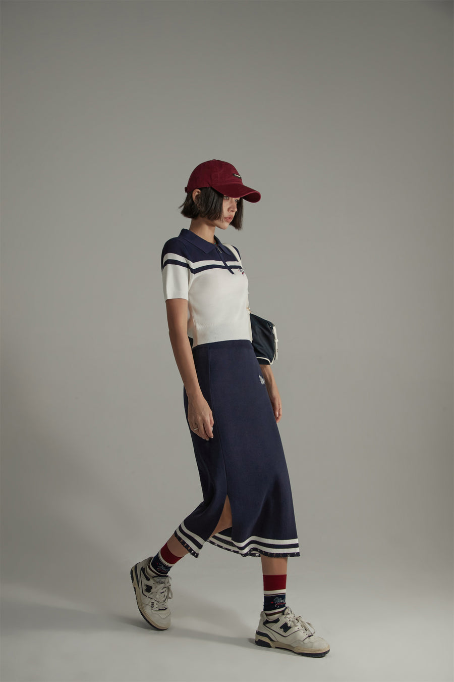 CHUU Striped Split Long Skirt