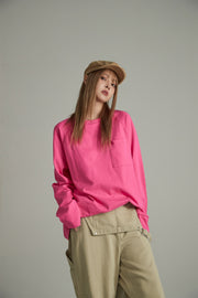 Oversized Front Pocket Long-Sleeves Top