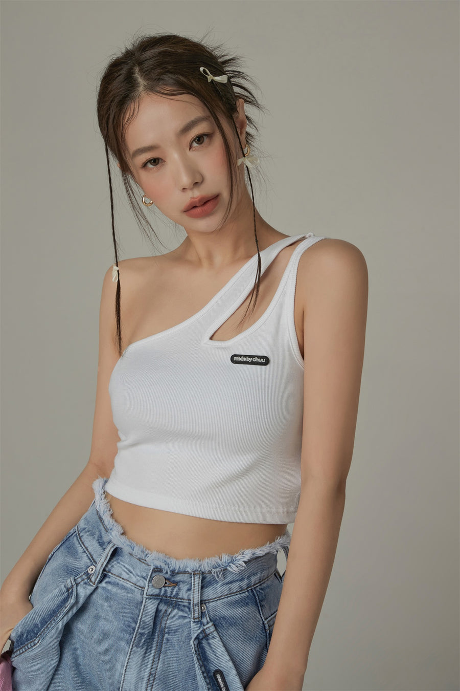 CHUU One Shoulder Slim Crop Top