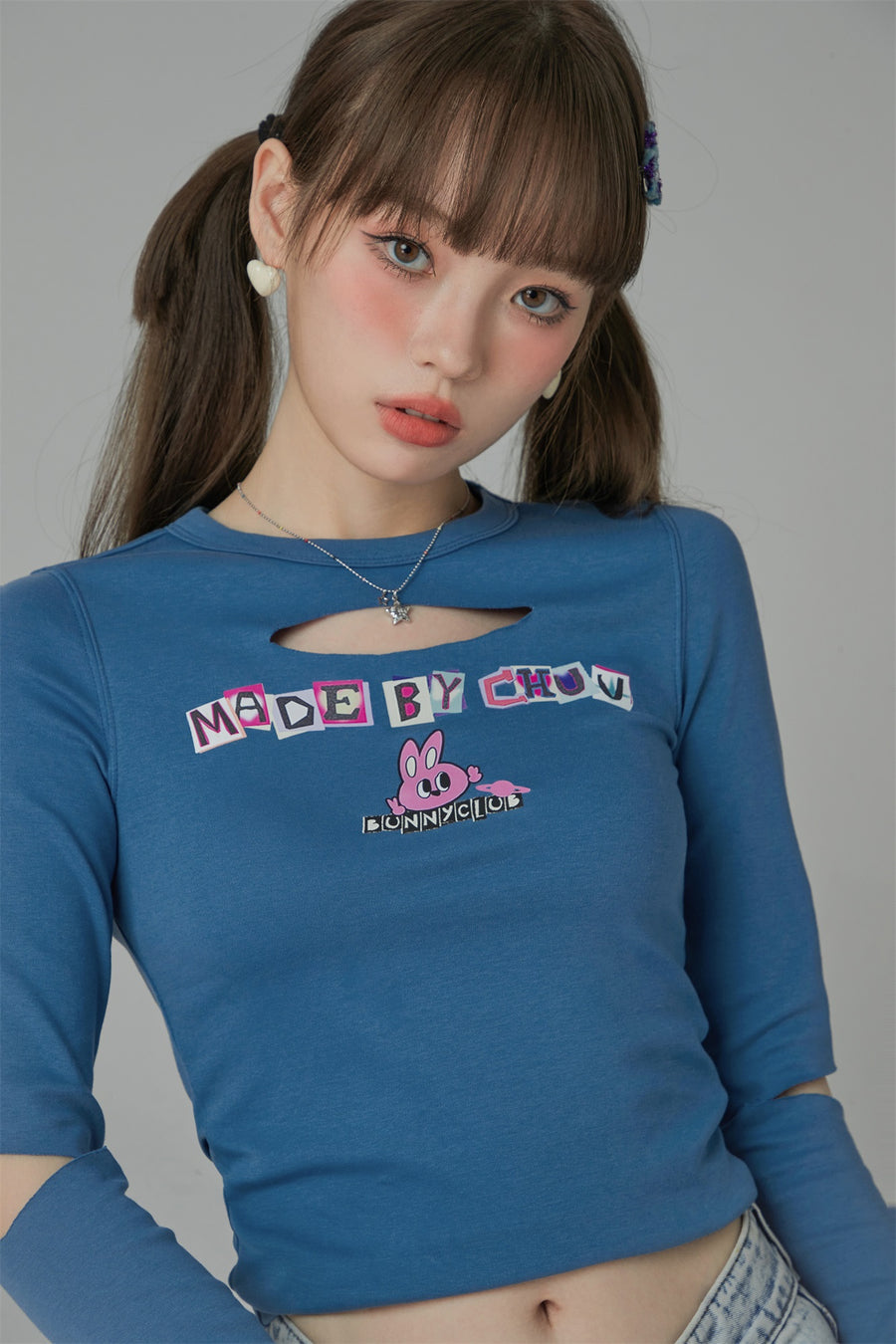 CHUU Bunny Club Elbow Chest Cutout Long-Sleeves Top