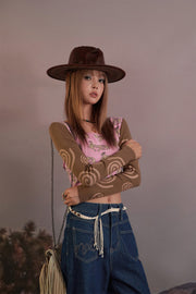 Dancing Circle Long-Sleeves Crop Top