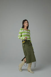 Distressed Stripe Crop Knit Top