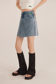 Unbalanced Cut Denim Mini Skirt