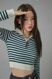 I Own A Yacht Polo Neck Stripe Cropped Knit Top