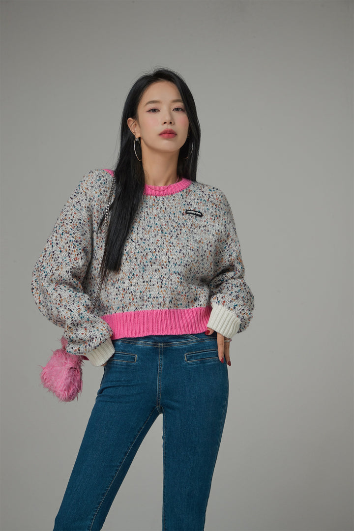 My Heart Race Color Block Round-Neck Knit Top