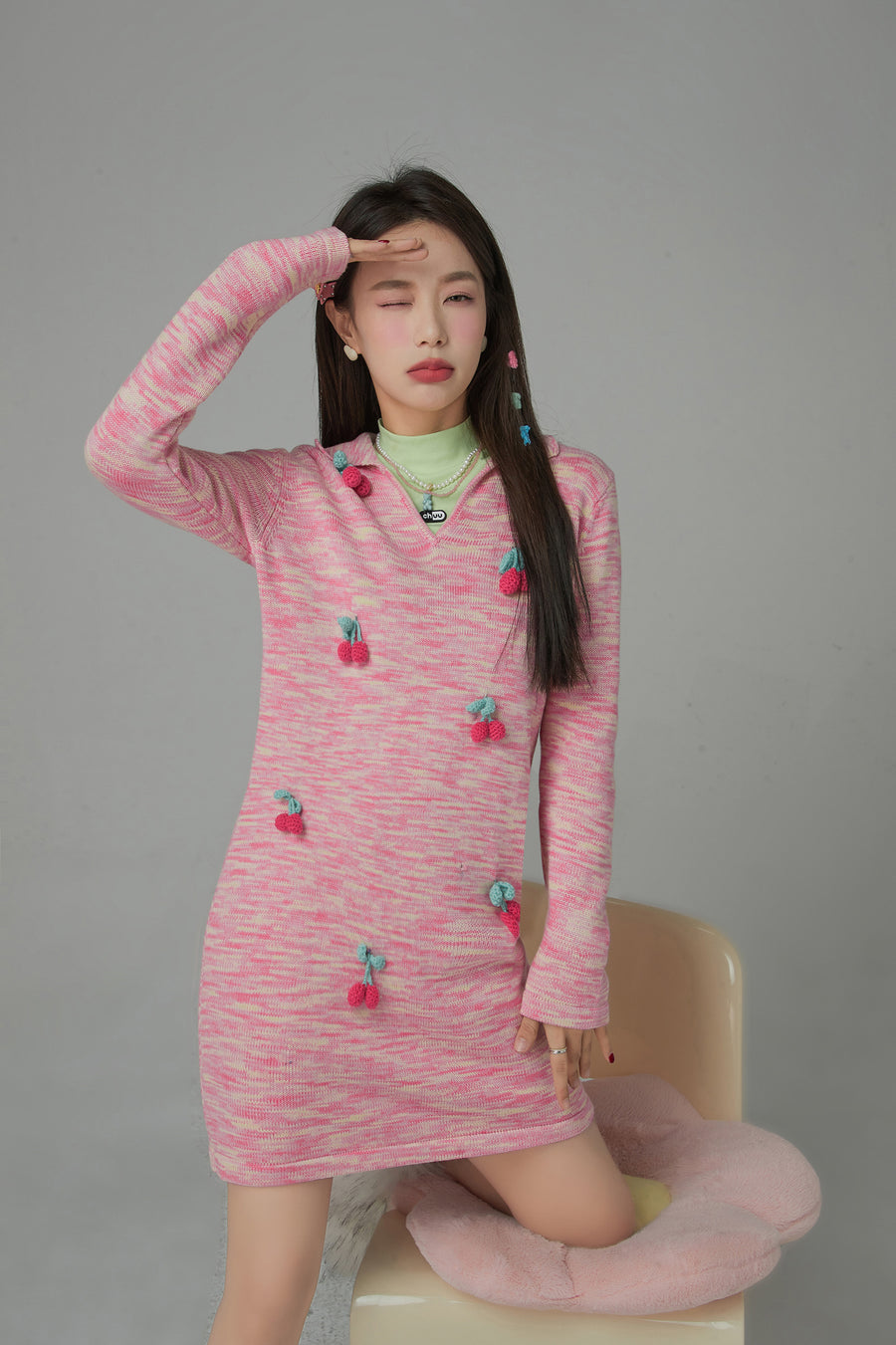 CHUU Cuddle Approved Cherry Knit Loose Fit Dress