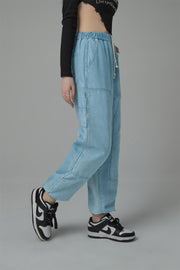 String Denim Jogger Pants