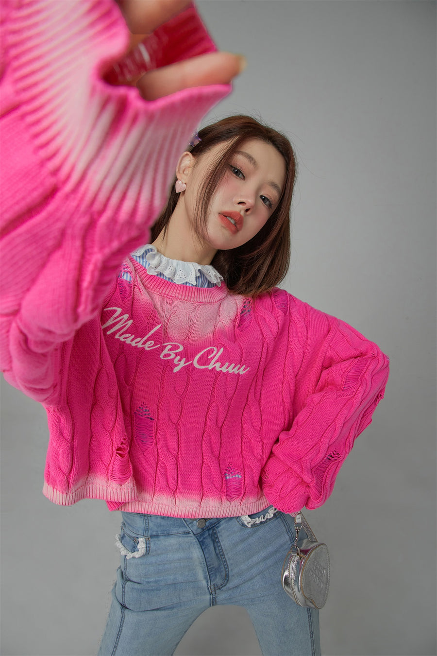 CHUU Made By Chuu Damaged Cable Knit Sweater