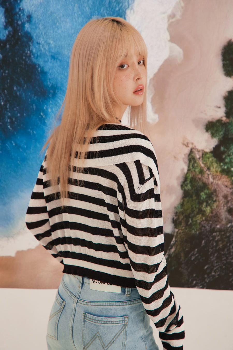 CHUU Striped Simple Knit Cardigan