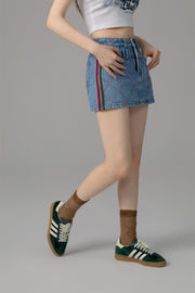 Argyle Line Denim Mini Skirt