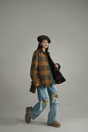 Check Colored Loose Fit Coat