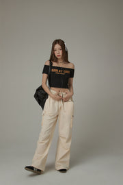 Basic Color String Cargo Wide Pants