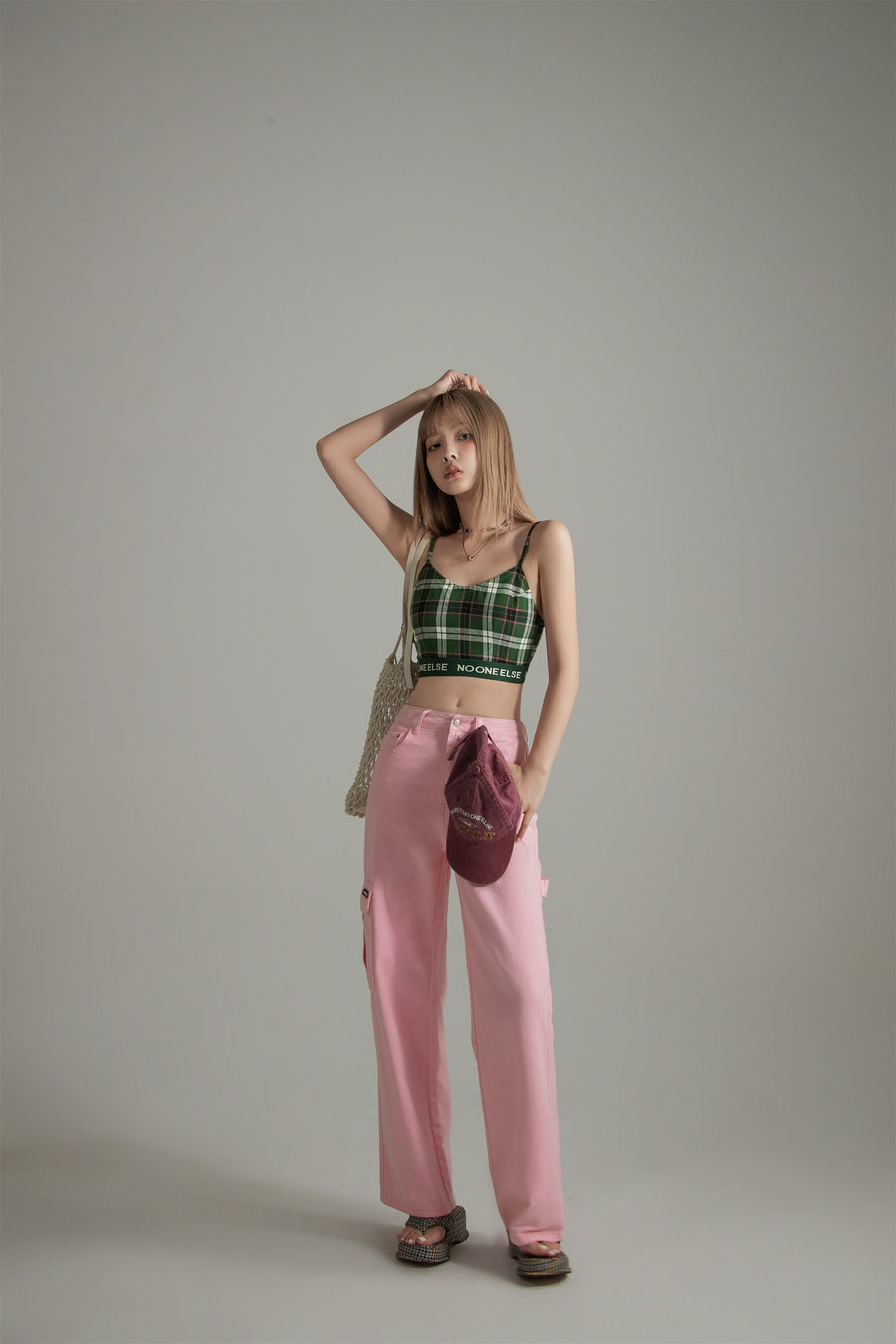 CHUU Scottish Check Crop Cami Top