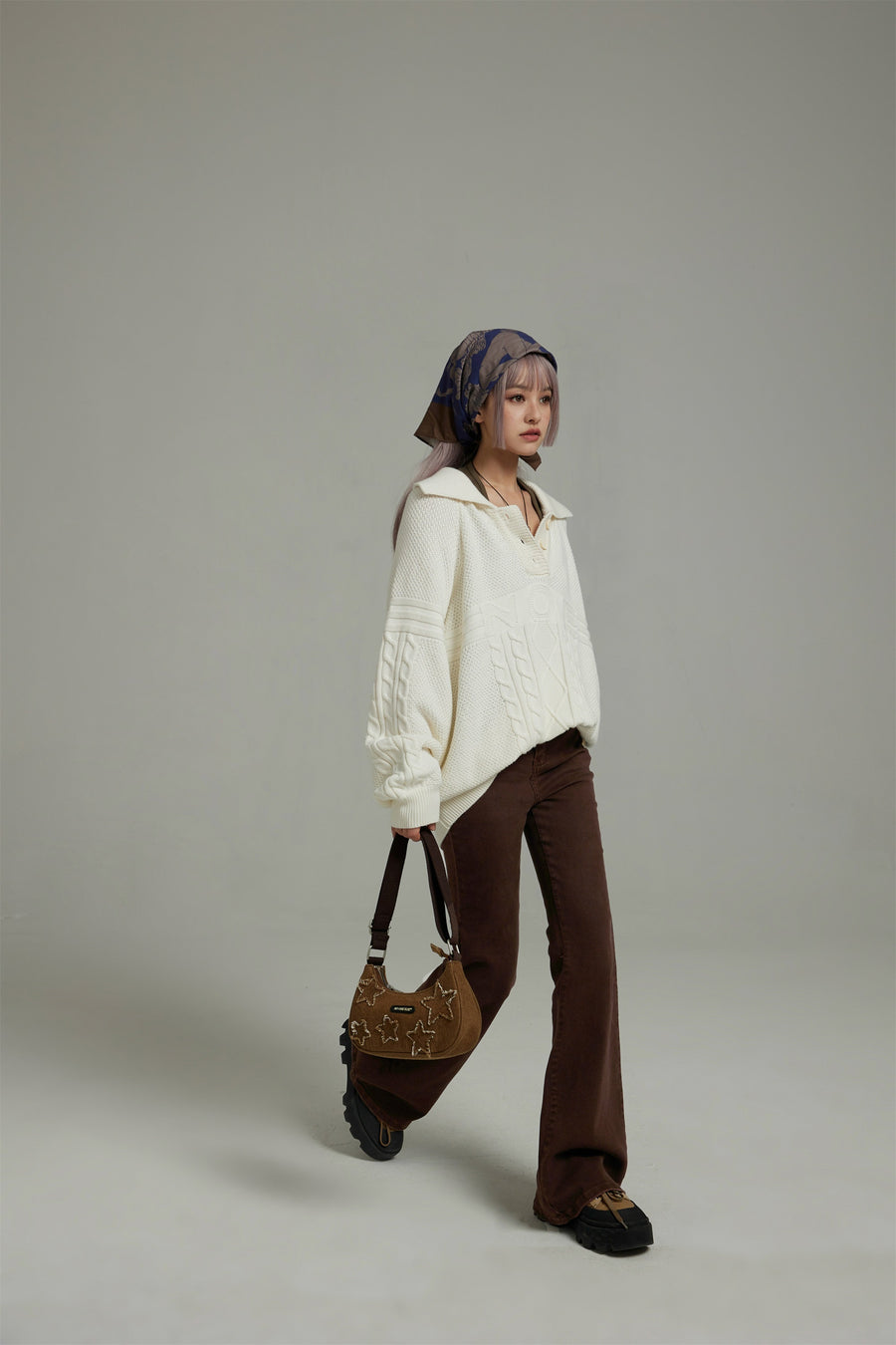 CHUU Polo Neck Overfit Knit Sweater