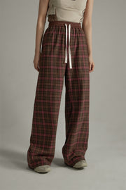 Check Wide Casual Stright Pants