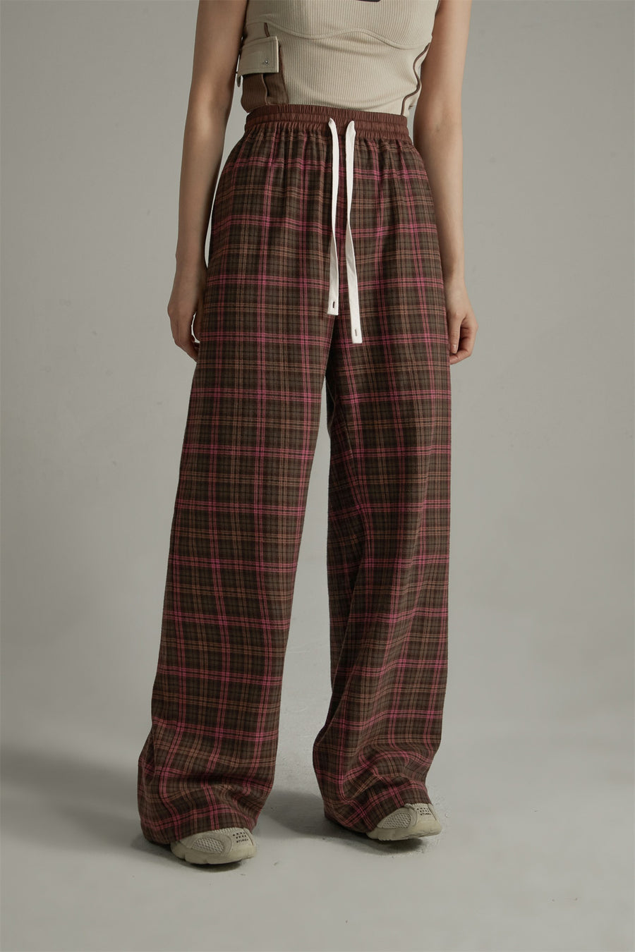 CHUU Check Wide Casual Stright Pants