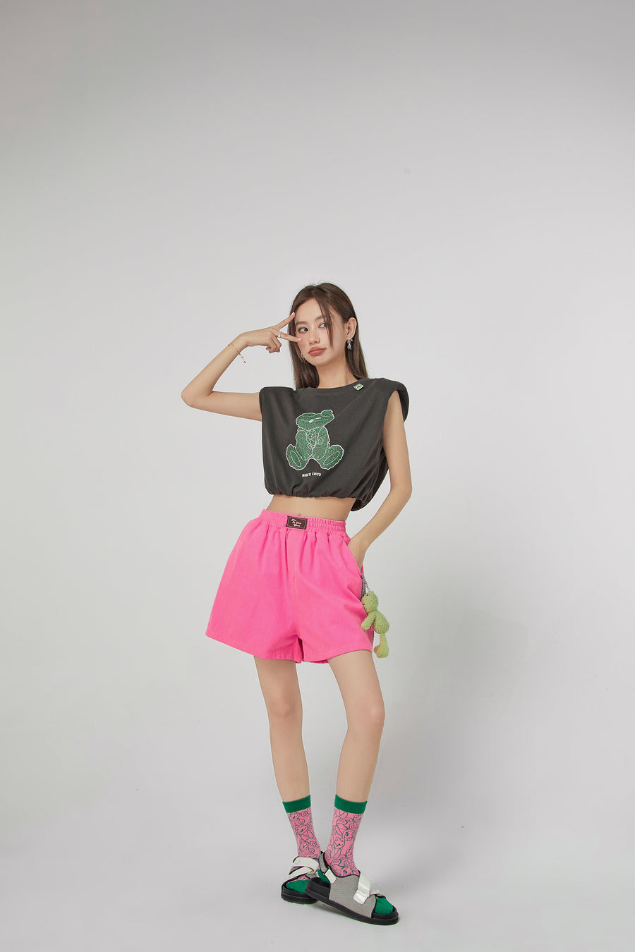 CHUU Happy Frog Shoulder Pad T-Shirt