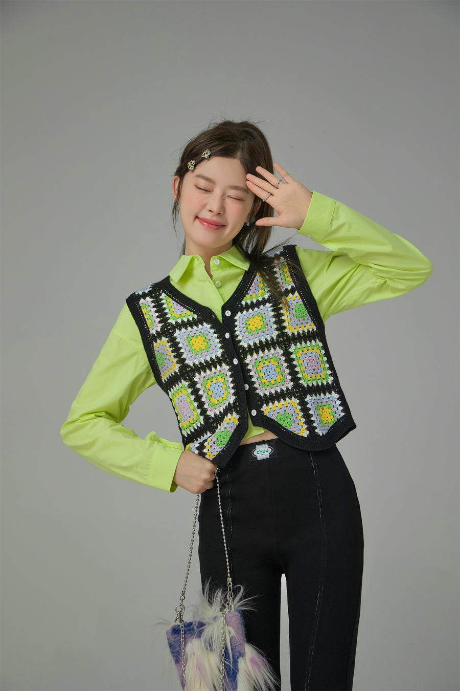 CHUU Square Pattern Crochet Vest