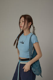 Chuu Cherry Lettuce Hem Cropped Top