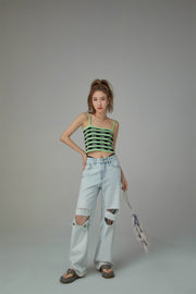 Chuu Logo Stripes Crop Cami Top