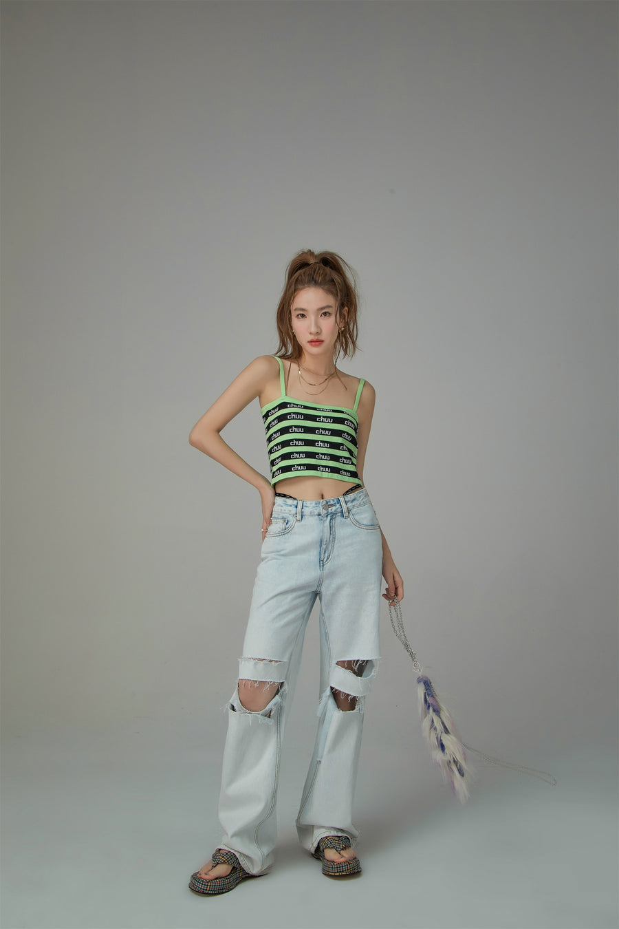 CHUU Chuu Logo Stripes Crop Cami Top