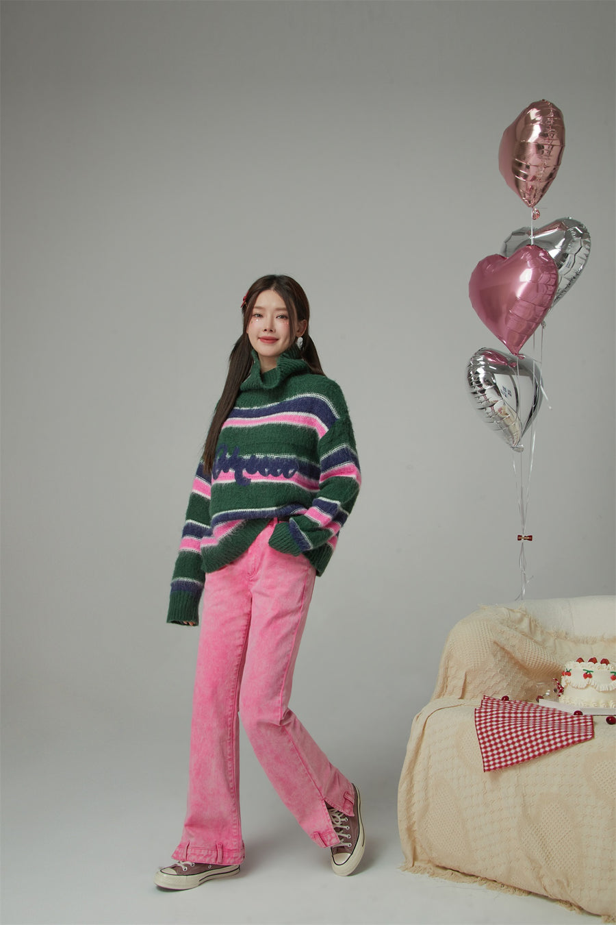 CHUU Loving You Two-Ways Stripe Knit Sweater