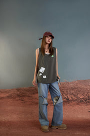 Fragile Tag Ripped Sleeveless Top