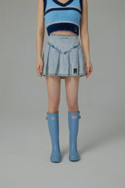 Paradise Island Washed Denim Pleated Skirt