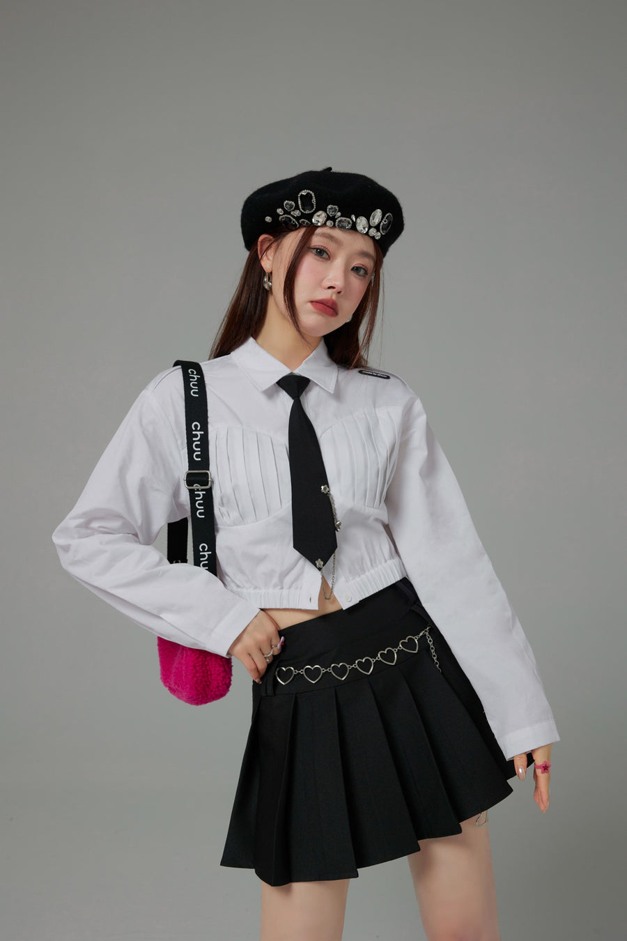 CHUU Shirred Cropped Shirt