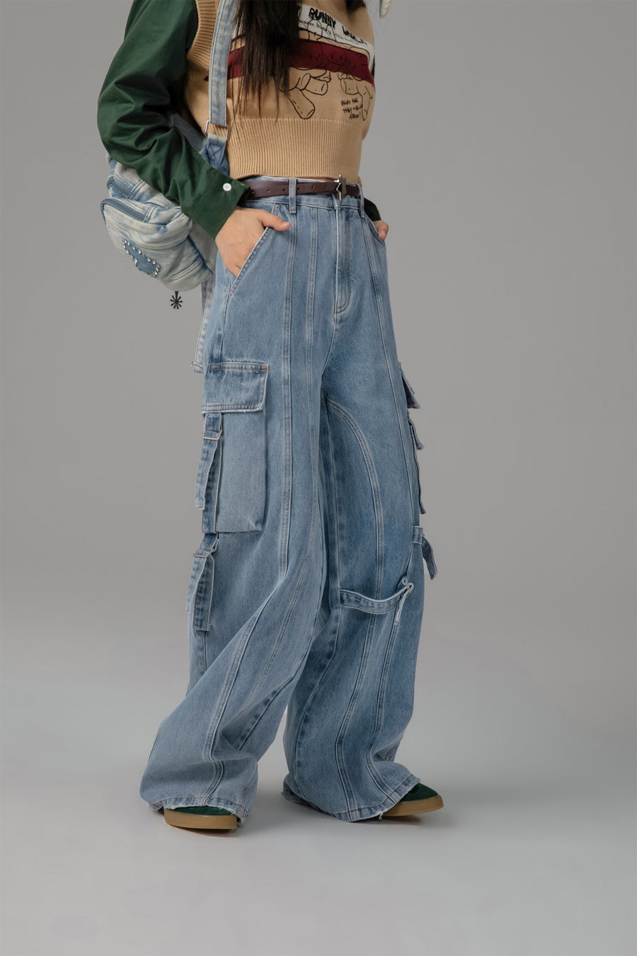 CHUU Downside Wide Denim Cargo Pants