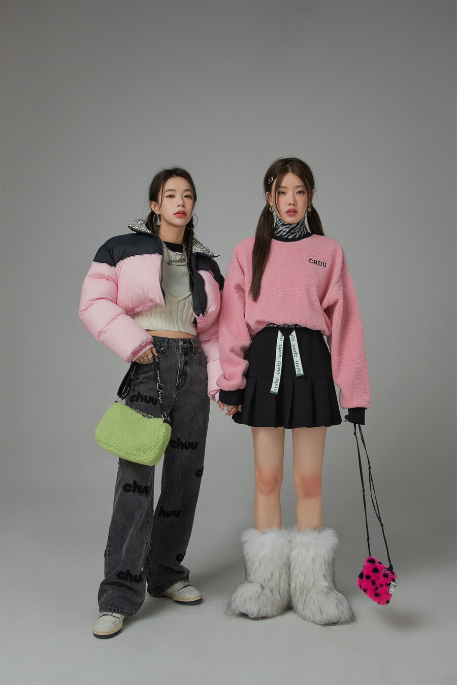 CHUU Fleece Color Matching Cropped Sweatshirt