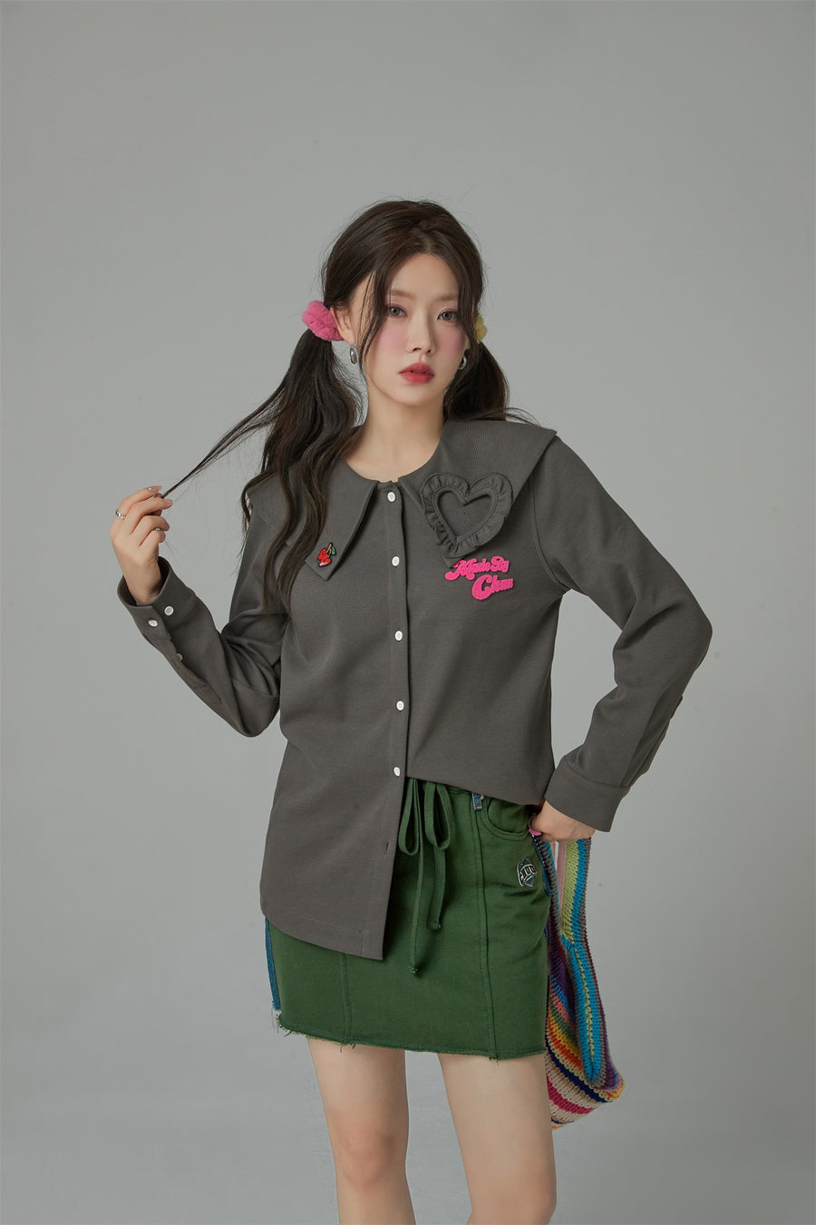 CHUU Candy Color Heart Polo Collar Shirt