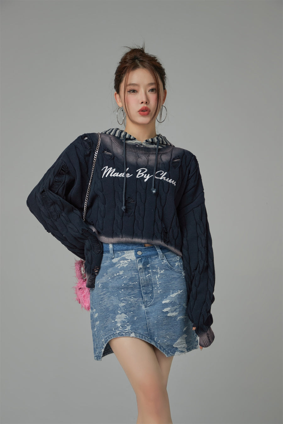 CHUU Made By Chuu Damaged Cable Knit Sweater