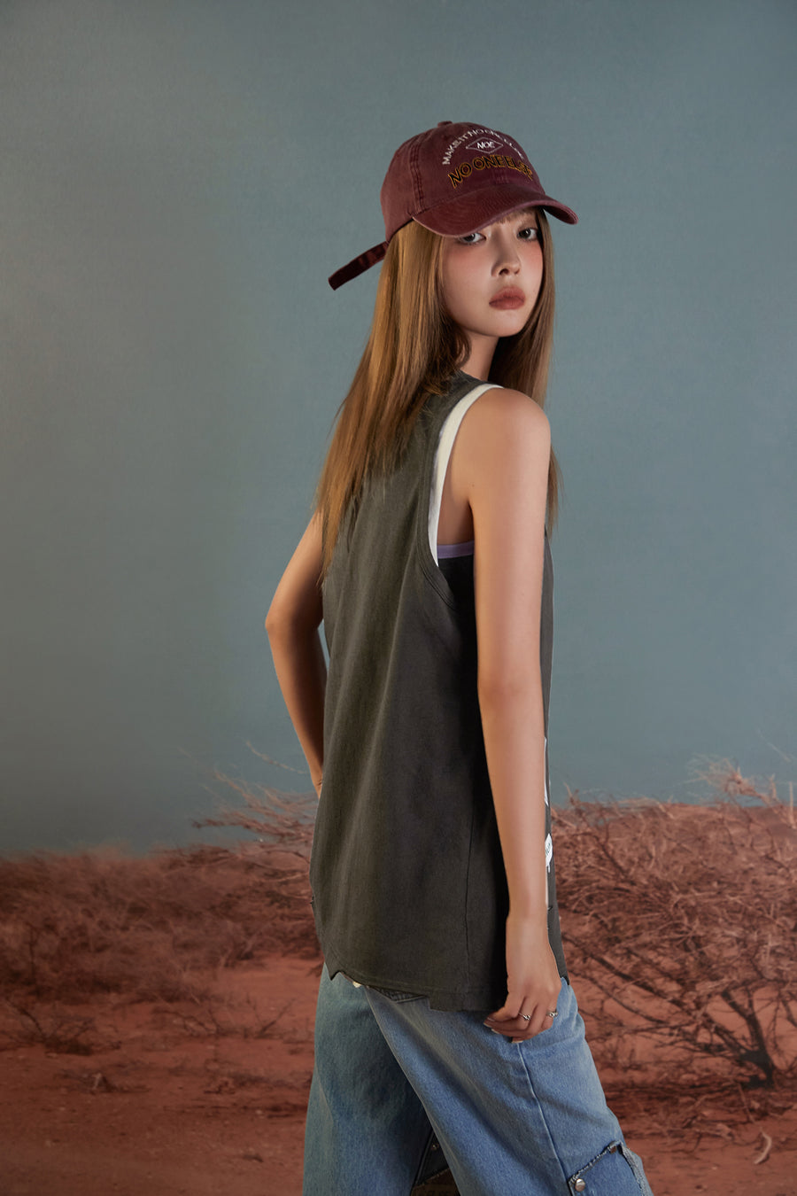 CHUU Fragile Tag Ripped Sleeveless Top