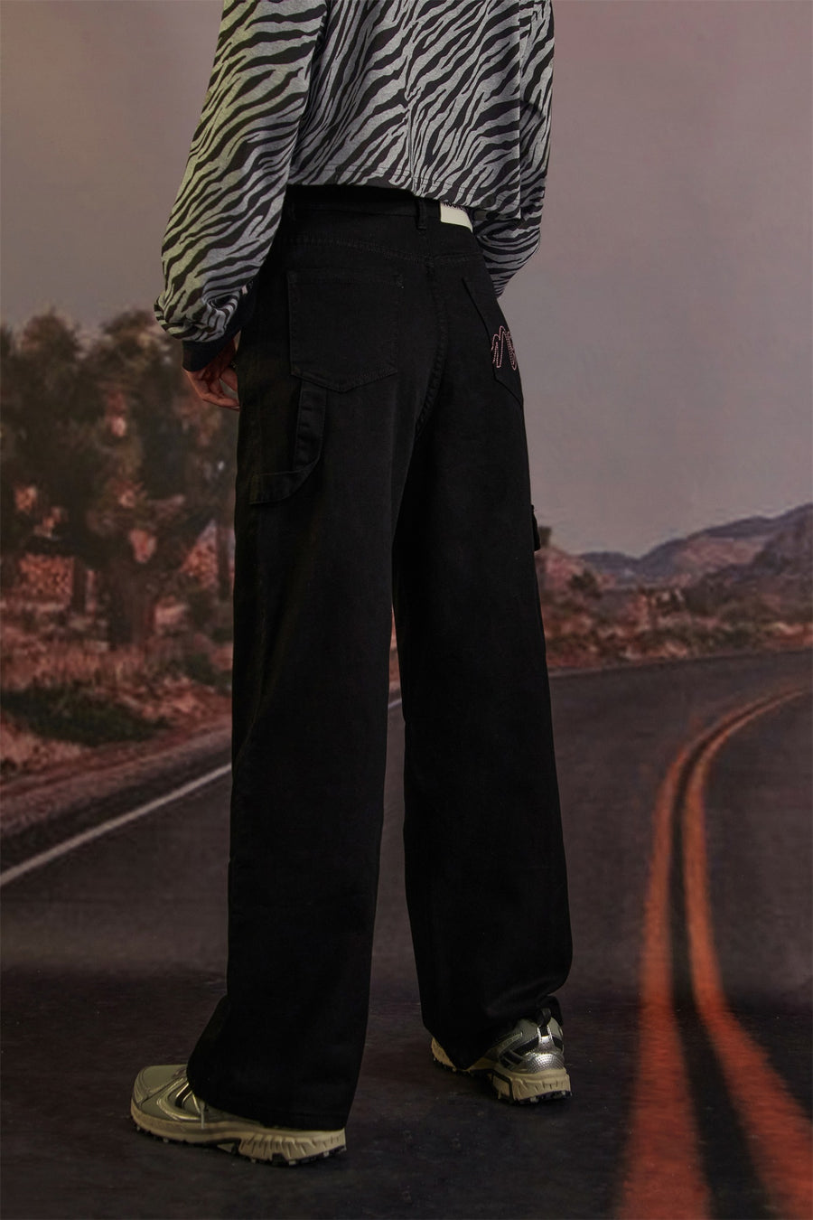 CHUU Side Strap Straight Wide Pants