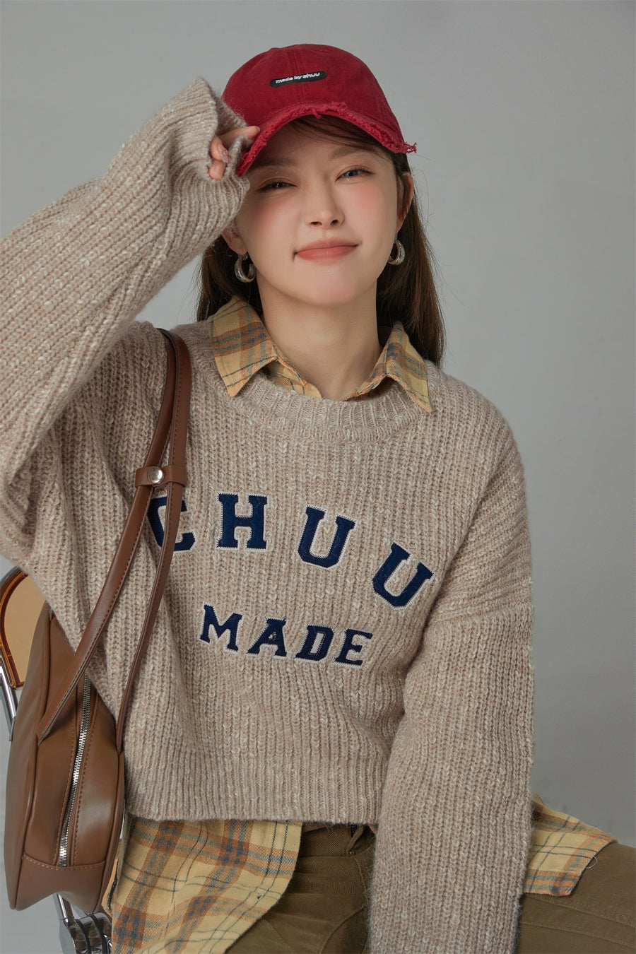 CHUU Crazy Chill Ribbed Loose Crop Knit Sweater