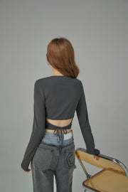 Color Back Wrap Long-Sleeved Top