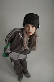 Color Matching Oversize Zip-Up Hoodie