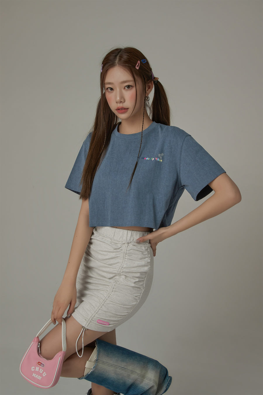 CHUU Colored By Chuu Printed Logo Cropped T-Shirt