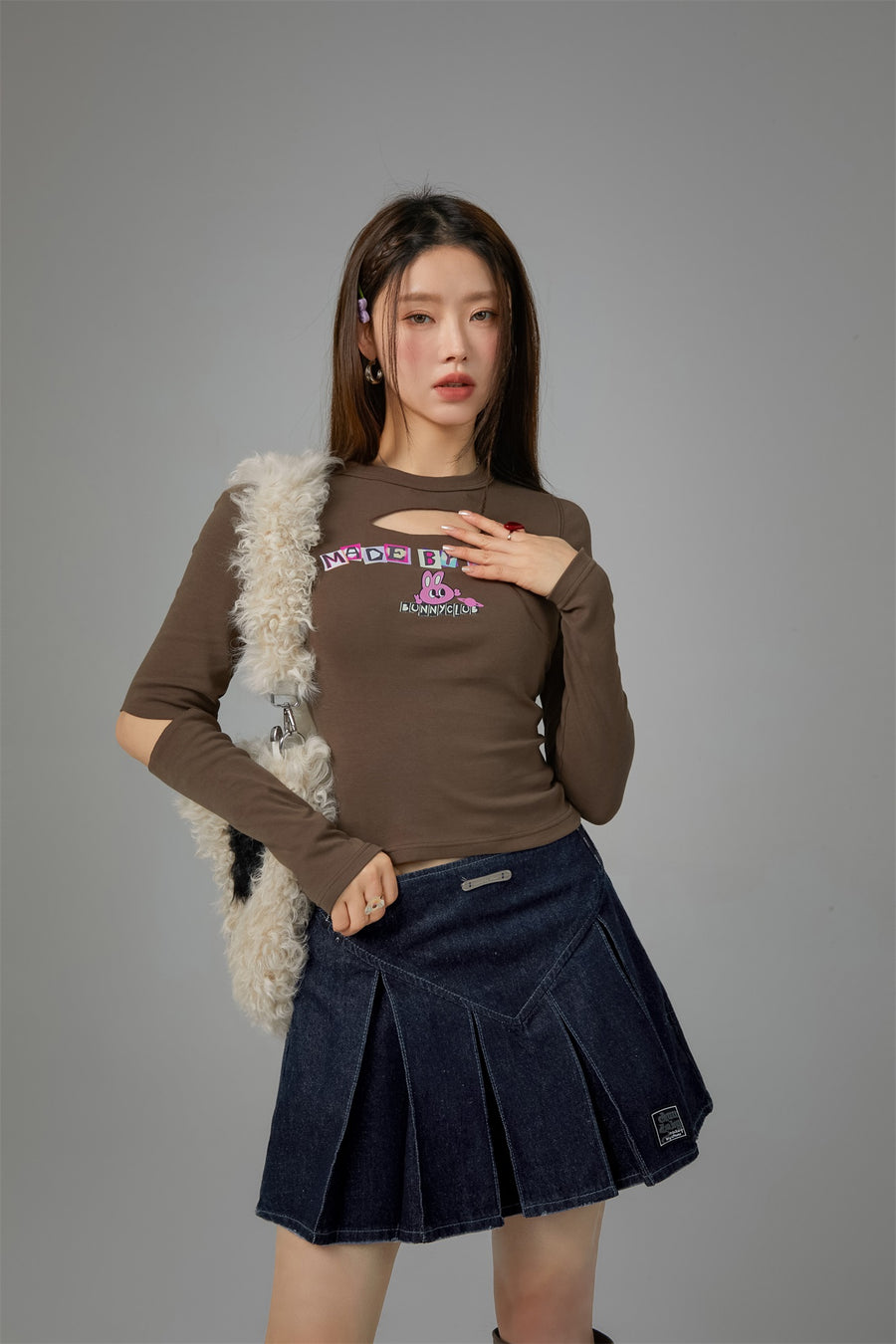 CHUU Bunny Club Elbow Chest Cutout Long-Sleeves Top