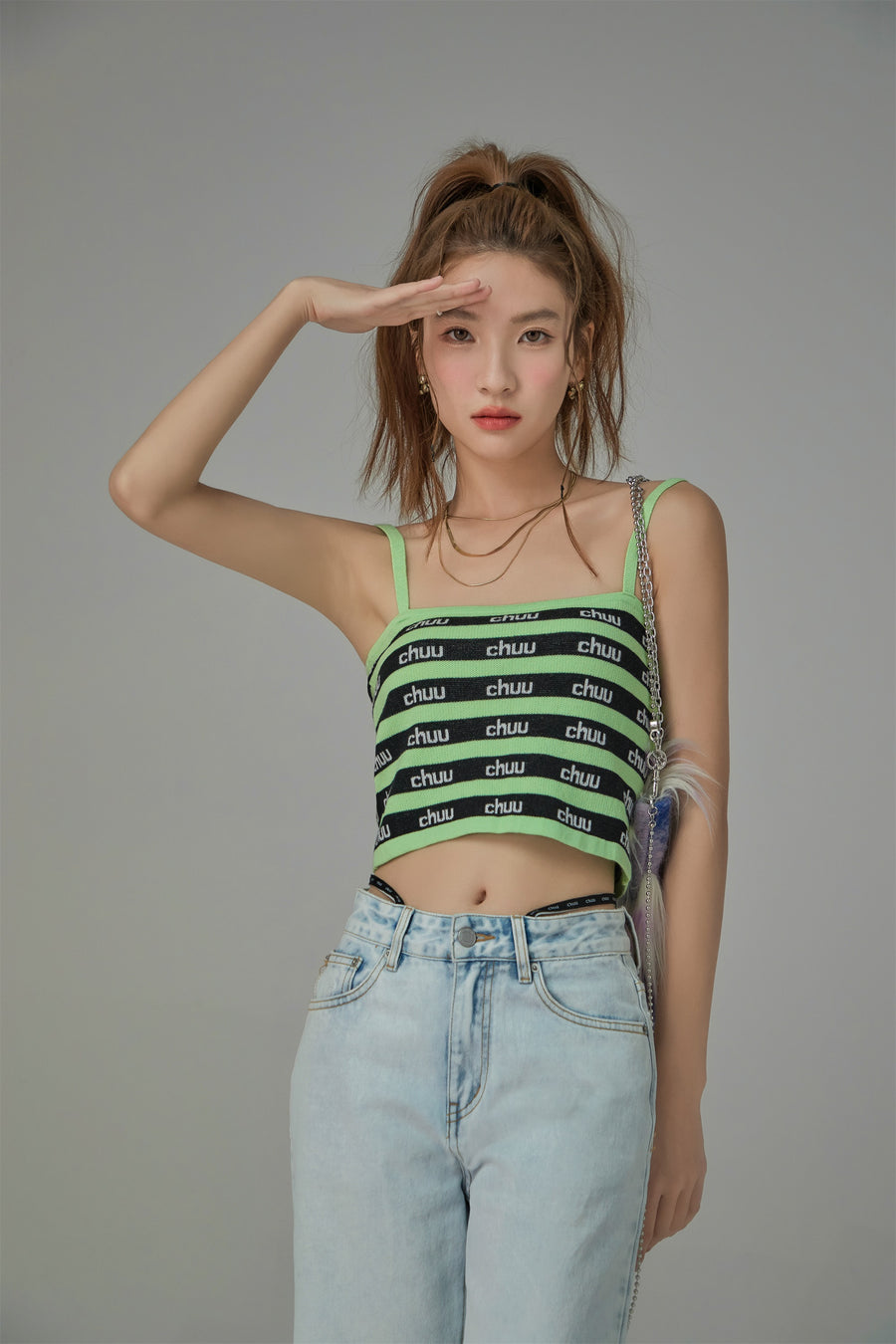 CHUU Chuu Logo Stripes Crop Cami Top