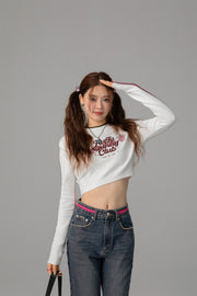 Fluffy Bunny Crop Long-Sleeves Top