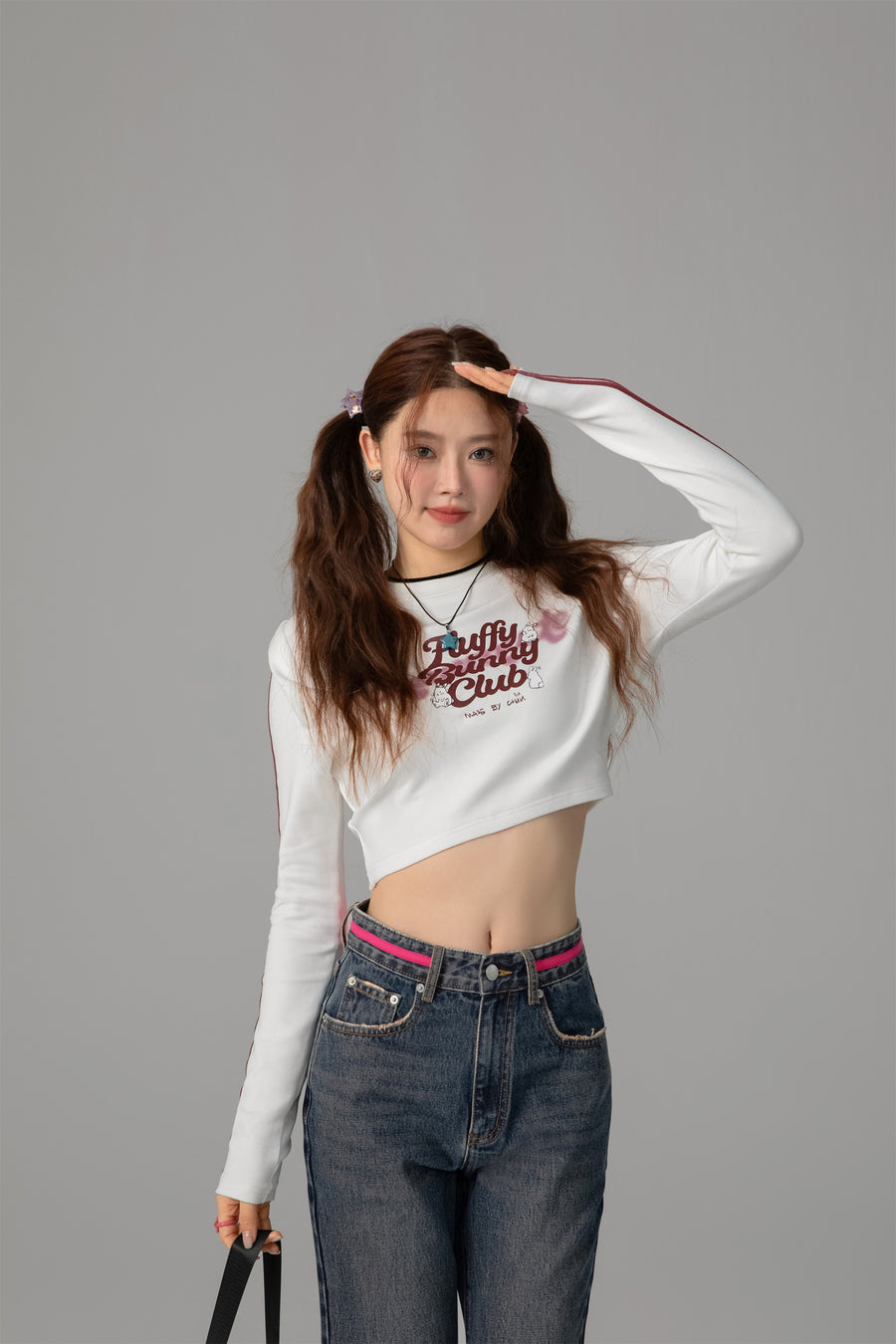 CHUU Fluffy Bunny Crop Long-Sleeves Top