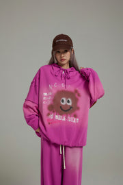 Smiling Character Gradient Loose-Fit Hoodie