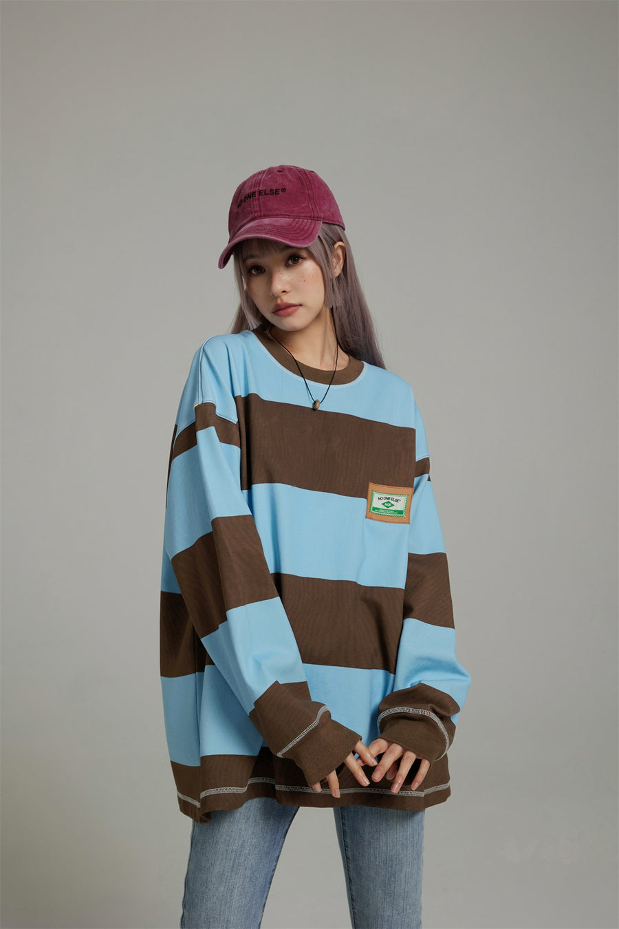 CHUU Round Neck Large Stripes Long-Sleeves Top