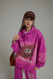 Smiling Character Gradient Loose-Fit Hoodie