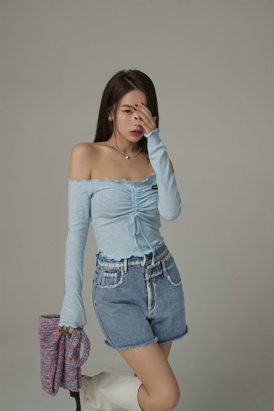 CHUU Shirring Off-Shoulder Top